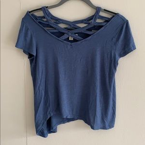 Blue Unique Cut-Out Neck Line T-Shirt